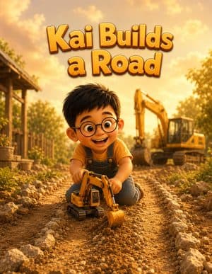 Kai Builds a Road personalized construction storybook cover